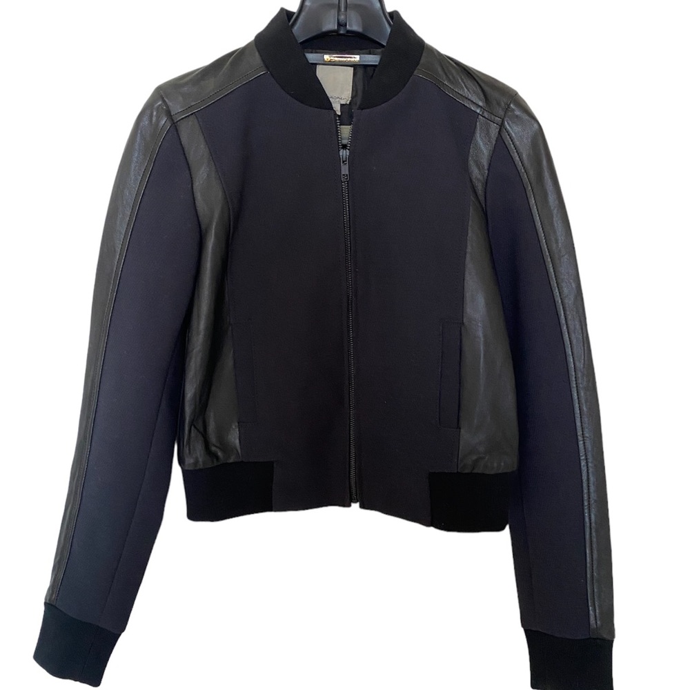 Halogen Black Genuine Moto Leather Bomber Jacket Bikercore Size XS